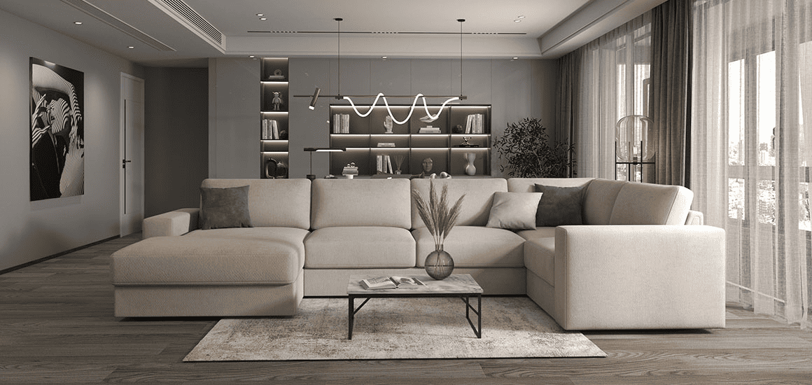 Разделение просторных помещений модульным диваном