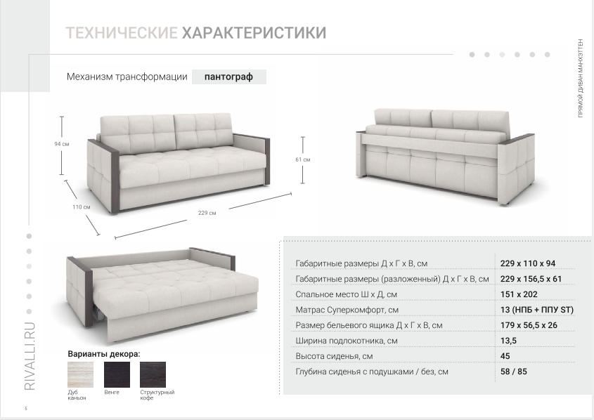 Характеристики дивана Манхеттен
